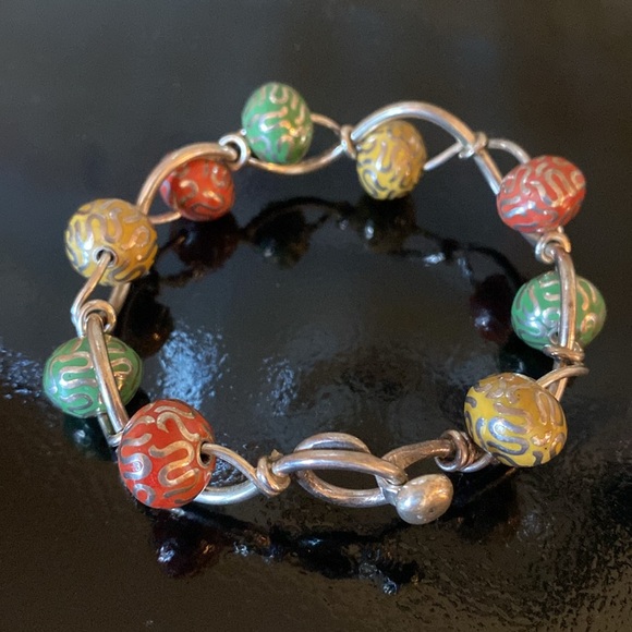 Orange Yellow And Green Beaded Bangle Bracelet - Picture 14 of 16